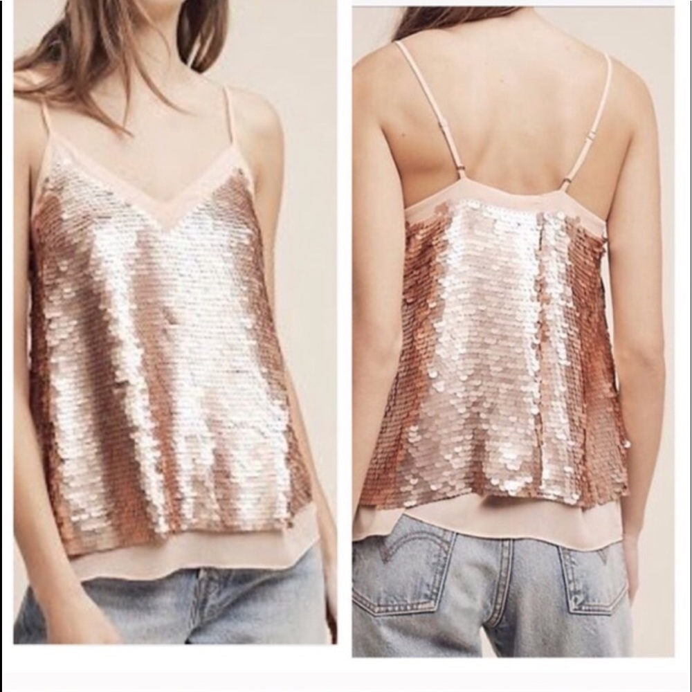 Anthropologie pink sequined cami